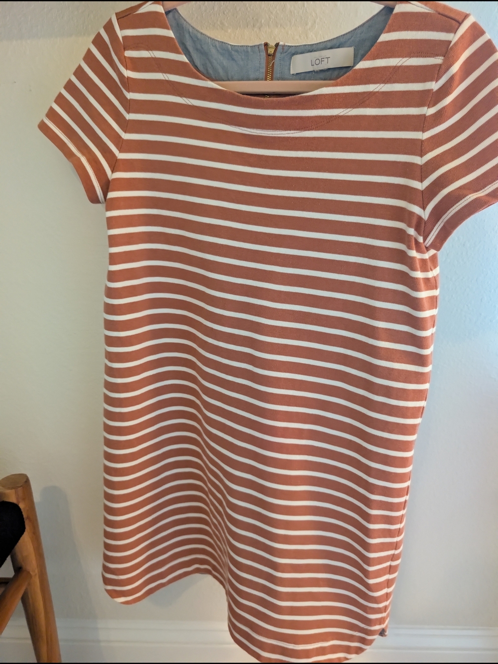 LOFT Rust Striped Short-Sleeve Shift Dress - Size Medium